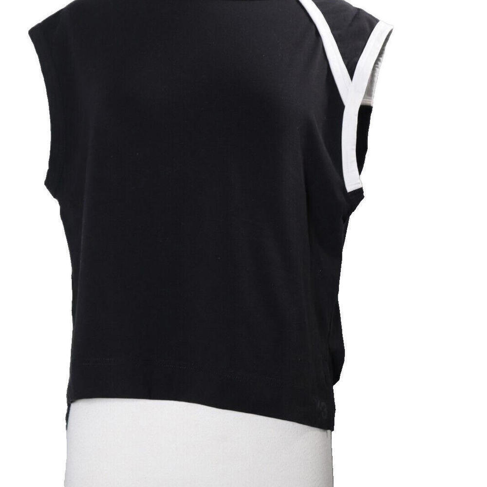 Y-3 Adidas Yohji Yamamoto Women’s S/P Black Crew Neck T-Shirt Cap Sleeve Cotton